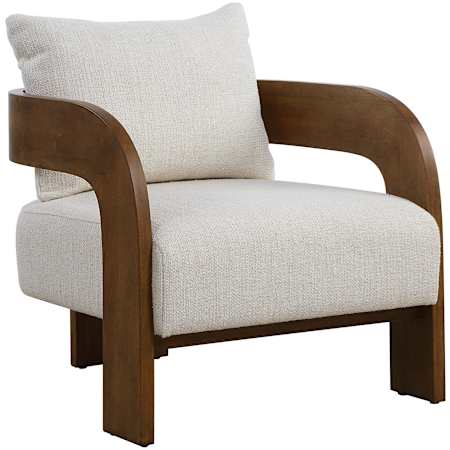 Uttermost Rowan 27" Wide Oak Framed Linen and Polyester Accent Chair Walnut / Ivory