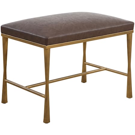 Uttermost Reform 24" Wide Iron Framed Cotton, Polyester, and Polyurethane Bench Antiquated Gold / Cocoa