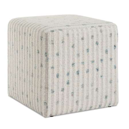 Uttermost Joie 18" Wide Standard Ottoman White Chenille / Flax Ground / Sea Blue