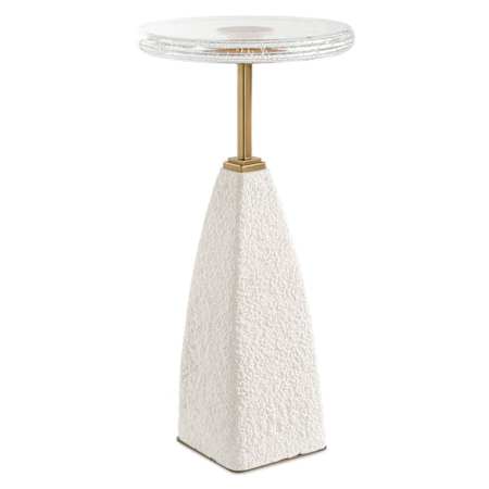 Uttermost Sora 12" Diameter Glass and Sandstone Accent Table Brushed Brass / White
