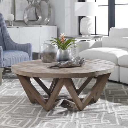 Uttermost Kendry 48" Round Solid Elm Rustic Contemporary Cocktail Coffee Table Natural Brown