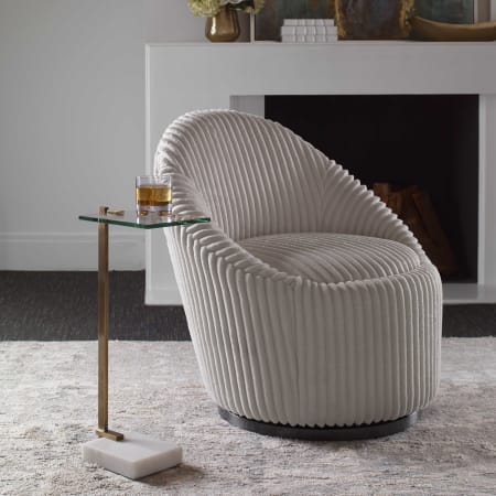 Uttermost Butler 8" Wide Modern Luxe Chairside Accent "C" Pull-Up Drink Table with Glass Top and Marble Foot Brushed Stainless / White Marble