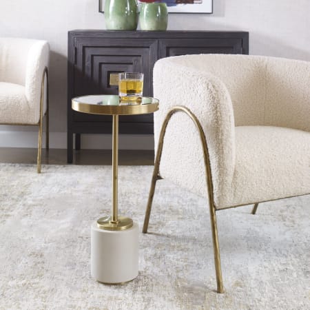 Uttermost Laurier 12" Diameter Brass, Glass, and Iron Accent Table Brushed Brass
