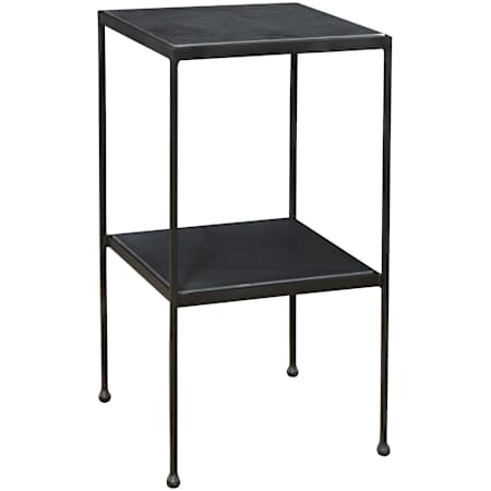 Uttermost Sherwood 13" Square Iron and Marble Accent Table Matte Black