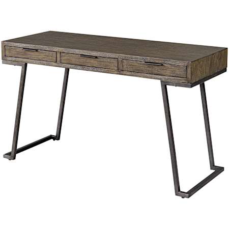 Uttermost Comrade Wood 3 Drawer Writing Desk Aged Steel / Natural