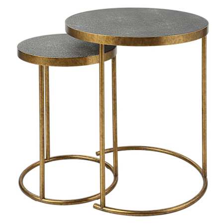 Uttermost Aragon 2 Piece MDF and Metal Accent Table Set Antique Burnished Brass / Gray
