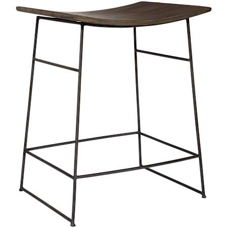 Uttermost Thura 21" Wide Mango and Metal Accent Stool Gunmetal / Walnut