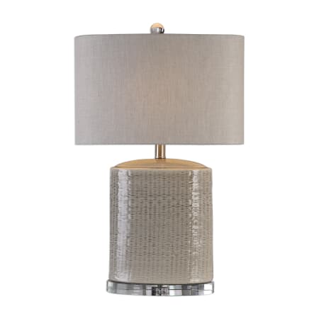 Uttermost Modica Single Light 16" Wide Table Lamp with Linen Fabric Shade Taupe Gray / Nickel