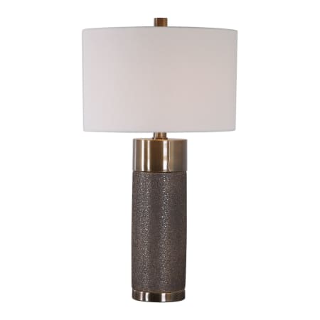 Uttermost Brannock 18" Wide Medium (E26) Single Bulb Base Ambient Light Ceramic Body Contemporary Table Lamp with Fabric Shade Metallic Golden Bronze
