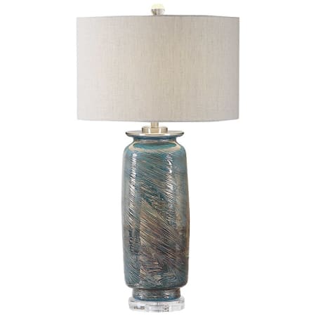 Uttermost Olesya Contemporary Coastal 30" Tall Glazed Table Lamp with Linen Drum Shade Ocean Blue / Green / Metallic Bronze