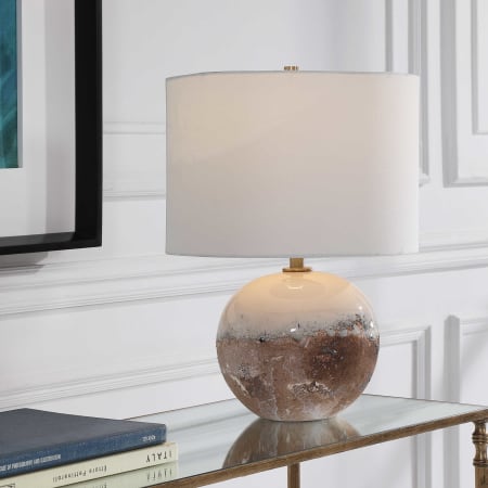 Uttermost Durango 13"W Ceramic Sphere Base Accent Lamp with Linen Drum Shade Antique Brass