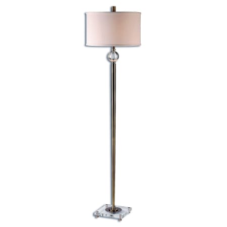 Uttermost Mesita 1 Light 68" Tall Floor Lamp with White Fabric Shade Brushed Brass