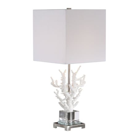 Uttermost Corallo 12 1/2" Wide Medium (E26) Single Bulb Base Ambient Light Coral Table Lamp with Fabric Shade and Crystal Block Accent White