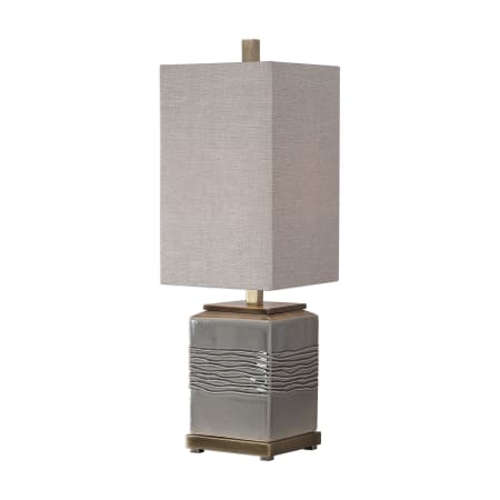 Uttermost Covey 10" Wide Medium (E26) Single Bulb Base Ambient Light Contemporary Ceramic Body Buffet Lamp with Fabric Shade Warm Gray Glaze