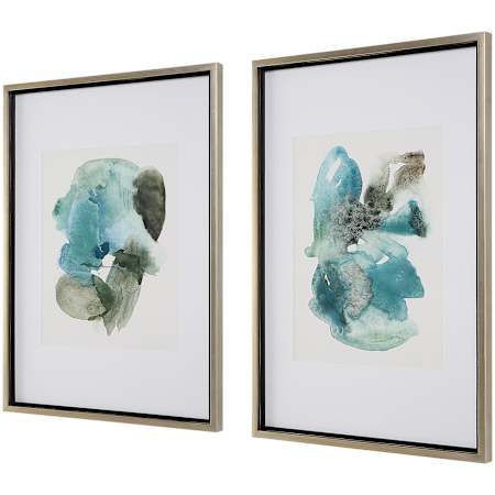 Uttermost Blueprints 40" x 27" Framed Abstract Painting - Set of 2 Multicolored