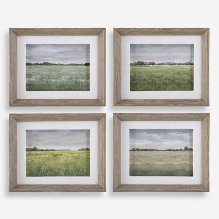 Uttermost Quiet Meadows Set of (4) Field Seasons Prints Wall Art Decor Light Wood Frame