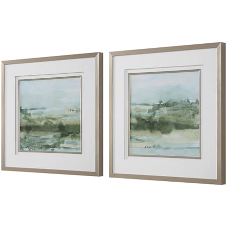 Uttermost Soft Sage 28" x 28" Framed Abstract Graphic Print - Set of 2 Multicolored
