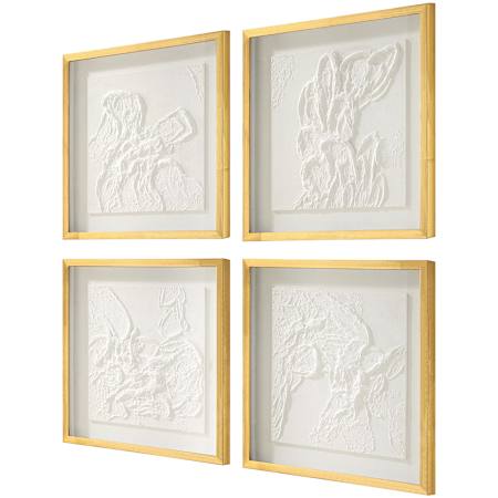 Uttermost Fourfold 22" x 22" Framed Abstract Painting - Set of 4 Multicolored