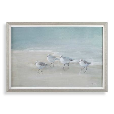 Uttermost Tranquil Shorebirds On The Sand 23" x 33" Framed Nautical and Ocean Painting Multicolored