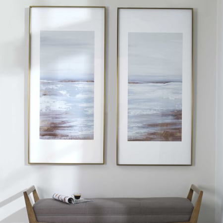 Uttermost Coastline Set of (2) 58" x 23" Framed Beach Waterfront Art Prints Blue / Brown / Gold