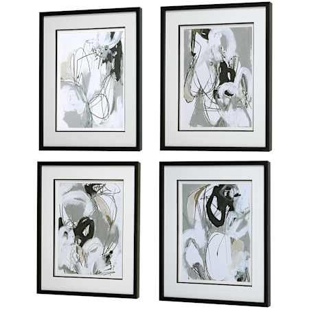 Uttermost Tangled Threads 29" x 25" Framed Abstract Painting - Set of 4 Multicolored