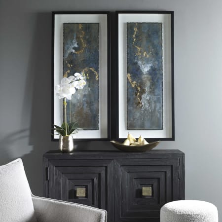 Uttermost Glimmering Agate Set of (2) 44" X 20" Framed Abstract Metal Shadow Box Art Blue/ Turquoise