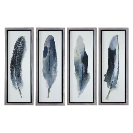 Uttermost Feathered Beauty 39" x 15" Fir Wood Frame Art Prints - Set of 4 Champagne Silver Leaf