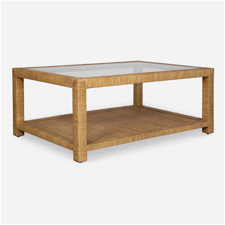 Uttermost Kensing 42" Wide Mango and Rattan Table Natural / Clear