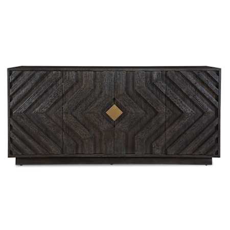 Uttermost Faulkner 68" Wide 4 Door Oak Cabinet Brushed Gold / Black