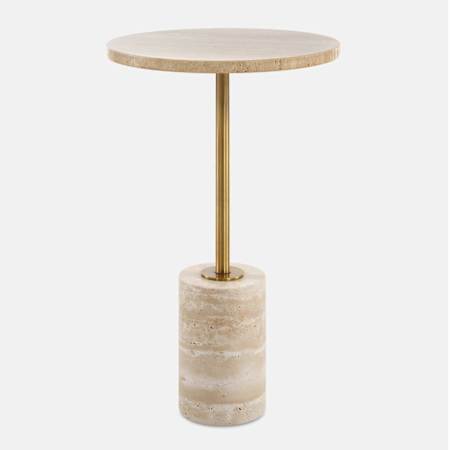 Uttermost Malya 14" Diameter Metal and Travertine Accent Table Travertine / Brass