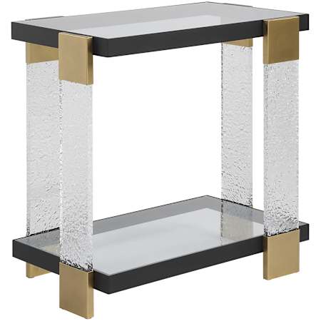 Uttermost Bendena 25" Wide Glass and Metal Accent Table Satin Black / Brass / Clear
