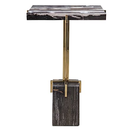 Uttermost Rowman 15" Square Wood Top Stainless Steel and Wood Table Petrified Wood / Gold