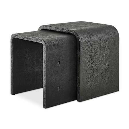 Uttermost Interpose 2 Piece Leather Top Hardwood, Leather, and Plywood Nesting Table Set Gray