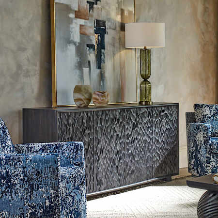 Uttermost Stevenson 34" Wide 4 Door Wood and Wood Veneer Accent Cabinet Multi-Toned Ebony