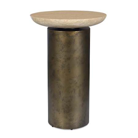 Uttermost Oslo 14" Diameter Stone Top Metal and Travertine Table Antique Brass