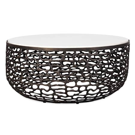 Uttermost Sabena 36" Diameter Marble Top Marble and Metal Table Dark Bronze / White Marble