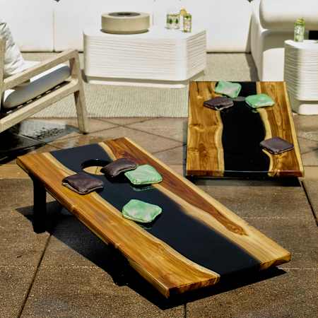 Uttermost Clearwood Cornhole 24" Wide Metal, Resin, Teak Wood Decorative Games - Set of 2 Black / Teak