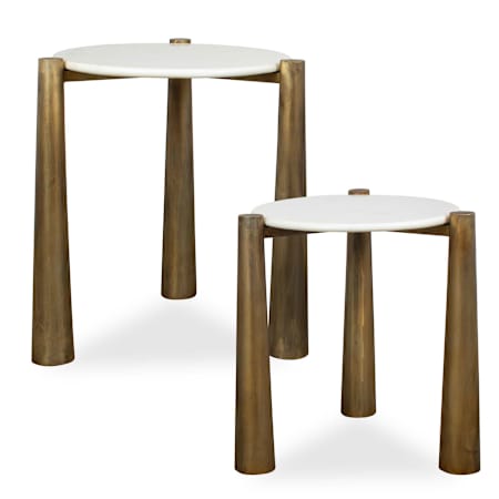 Uttermost Claridge Set of 2 - 19.5" Diameter Marble Nesting Tables Brass / White