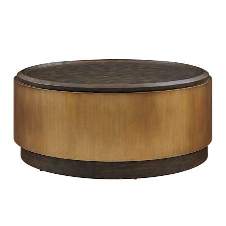 Uttermost Parrish 38" Diameter Acacia, MDF, Plywood, and Wood Veneer Table Brass / Woodtone