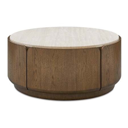 Uttermost Tindall 38" Diameter Alder, Oak, Plywood, and Travertine Table Brown / White / Woodtone