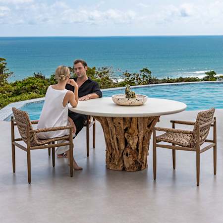Uttermost Stonewood 60" Diameter Teak Wood Table White / Woodtone