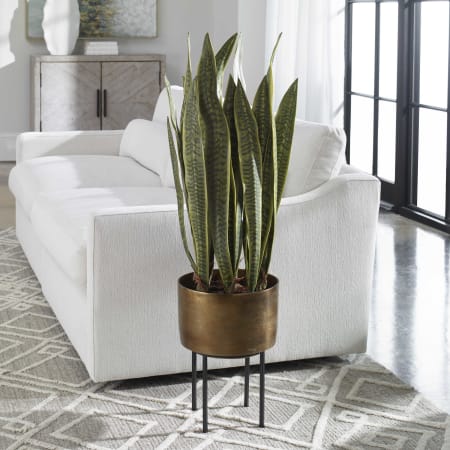 Uttermost Fasita 15"W x 44" Tall Faux Snake Plant in Modern Industrial Metallic Pot Brass / Black