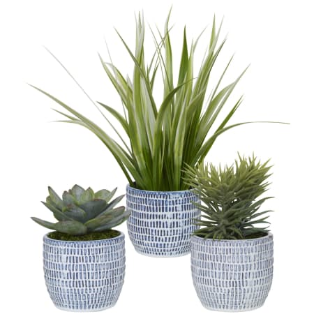 Uttermost Puebla Set of (3) Greenery Succulent and Spider Plants In Pots Cobalt Blue / White