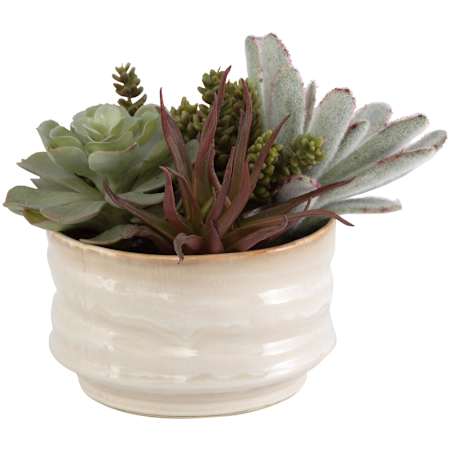 Uttermost Mesa Succulent 8-1/2" Tall Ceramic Faux Flora Planter Tan