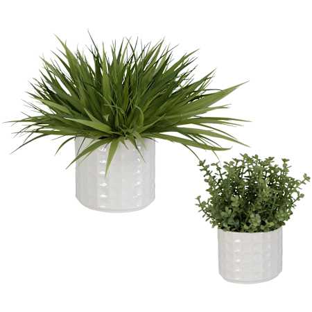 Uttermost Edgewood 14" Tall Ceramic Faux Flora Planter - Set of 2 White