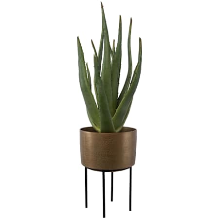 Uttermost Arabia 37" Tall Aluminum Faux Flora Planter Matte Black / Antique Brass