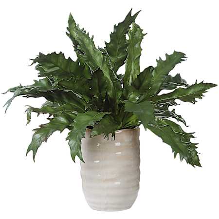 Uttermost Verdure Fern 16-1/4" Tall Ceramic Faux Flora Planter Tan