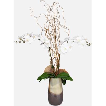 Uttermost Earthbound Orchid 44" Tall Glass Faux Flora Planter Sand / Bronze