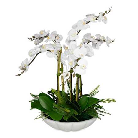 Uttermost Flourish Orchid 36" Tall Rice Stone Faux Flora Planter White