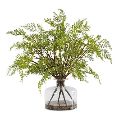 Uttermost Woodland Fern 37" Wide Fern Artificial Plant in a Glass Medicine Jar Fern / Clear